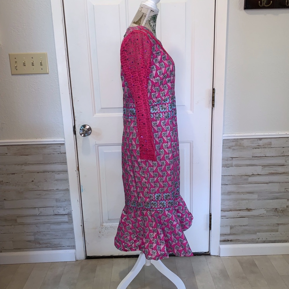 Pink Patterned Long Sleeve Maxi Dress - Picture 2 of 4